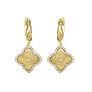 925 Silver 14ct Gold Plated CZ Set Clover Drop Earrings