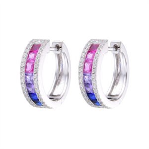 925 Silver Rhodium Plated Multi Col CZ Set Huggie Earrings