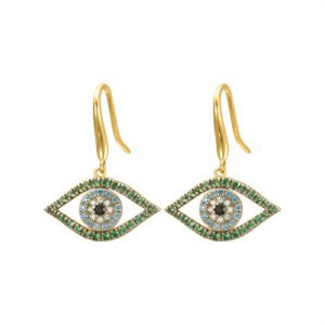 925 Silver 14ct Gold Plated CZ SetEvil Eye Earrings