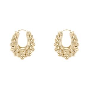 AER178A-GP | 925 Sterling Silver 14K Gold Plated Oval Spiked Creole Earrings