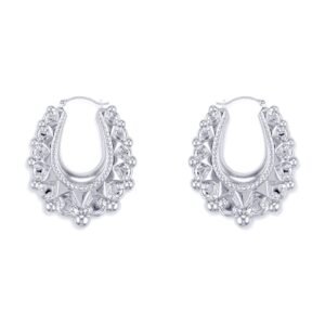 AER178B | 925 Sterling Silver Oval Spiked Creole Earrings
