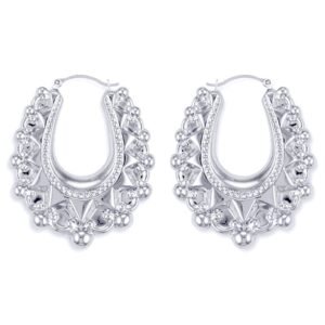 AER178C | 925 Sterling Silver Oval Spiked Creole Earrings