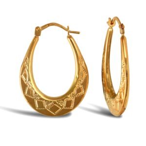 AER179A-GP | 925 Sterling Silver 14k Gold Plated pear-shaped Diamond Cut creole earrings