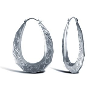 AER179B | 925 Sterling Silver pear-shaped Diamond Cut creole earrings
