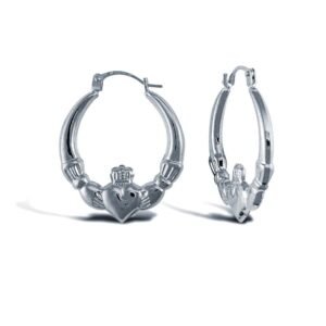 AER180 | 925 Sterling Silver polished Claddagh creole earrings