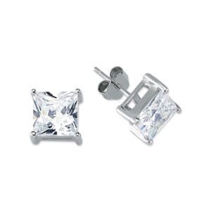 AES056C | 925 Silver 8mm CZ Set Stud Earrings Square