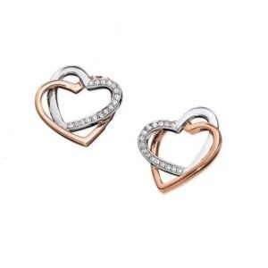 AES132 | 925 Silver Bi Colour CZ Set Double Heart Stud Earrings