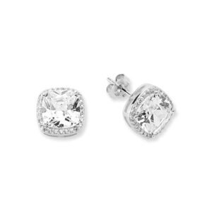 AES135 | 925 Silver CZ Set Cushion Halo Stud Earrings
