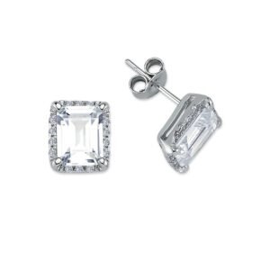 AES136 | 925 Silver CZ Set Emerald Cut Cluster Stud Earrings