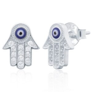 925 Silver CZ Set Hamsa Earrings
