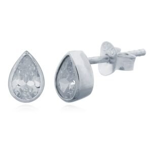 925 Silver CZ Set Tear Drop Stud Earrings