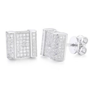 925 Silver CZ Set Square Cluster Stud Earrings