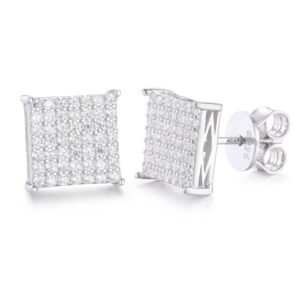 925 Silver CZ Set Square Cluster Stud Earrings