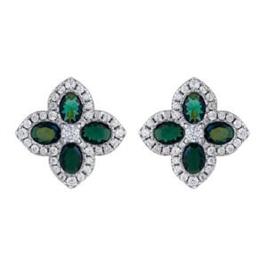 925 Silver 14ct Gold Plate CZ Set Clover Stud Earrings Green