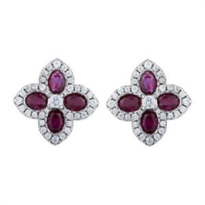 925 Silver 14ct Gold Plate CZ Set Clover Stud Earrings Red