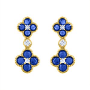 925 Silver 14ct Gold Plate CZ Set Clover Drop Earrings Blue
