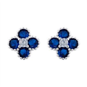 925 Silver Rhodium CZ Set Clover Stud Earrings