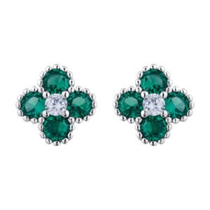 925 Silver Rhodium CZ Set Clover Stud Earrings