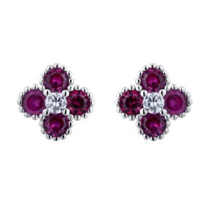 925 Silver Rhodium CZ Set Clover Stud Earrings