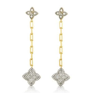 925 Silver 14ct Gold Plated CZ Set Clover Drop Earrings