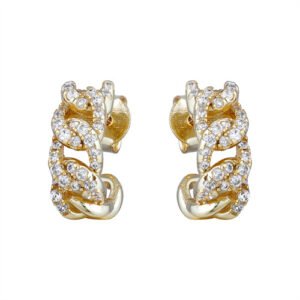 AES237 | 925 Silver 14ct Gold Plated CZ Set Curb Half Hoop Earrings Stud Earrings