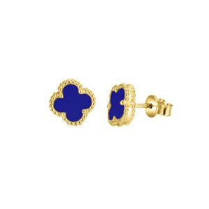 AES252-GP | 925 Silver 14ct Gold Plated Blue Agate Clover Stud Earrings