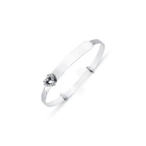 AKB006 | 925 Sterling Silver CZ Set Heart Diamond Cut Id Expanding Baby / Childrens Bangle