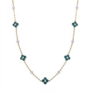 925 Silver 14ct Gold Plated CZ Set Clover Necklace Green