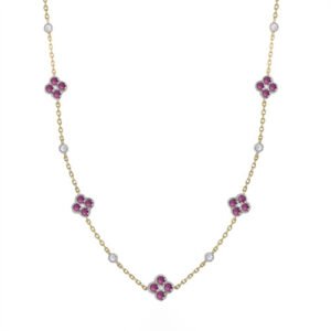 925 Silver 14ct Gold Plated CZ Set Clover Necklace Red