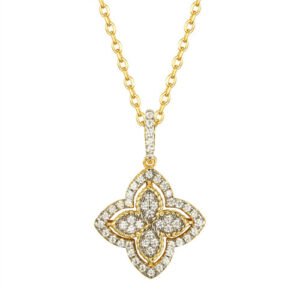 925 Silver 14ct Gold Plated CZ Set Clover Pendant