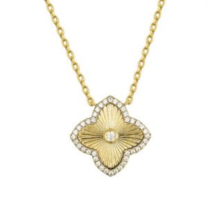 925 Silver 14ct Gold Plated CZ Set Clover Pendant
