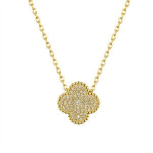 ANC079 | 925 Silver 14ct Gold Plated CZ Set Clover Necklace