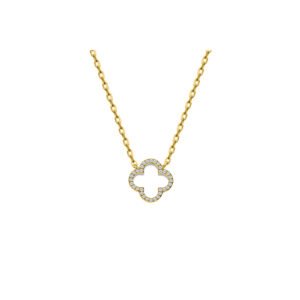 ANC097-GP | 925 Silver 14ct Gold Plated CZ Set Clover Necklace