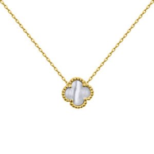 ANC099-GP | 925 Silver 14ct gold Plated Single Clover Necklace MOP White Colour