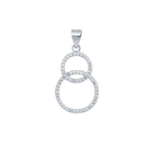 925 Silver CZ Set Double Circle Pendant