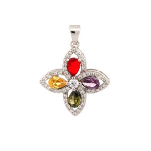 925 Silver Multi Col CZ Flower Pendant