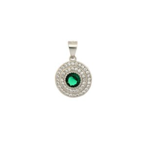 925 Silver Rhodium Halo Pendant Emerald Centre CZ