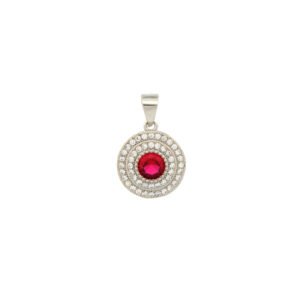 925 Silver Rhodium Halo Pendant Ruby Centre CZ