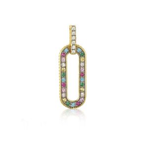 925 Silver 14ct Gold Plated Multi Col CZ Set Pendant