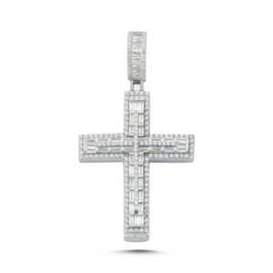 APX037 | 925 Silver Large CZ Brilliant and Baguette Cut Cross