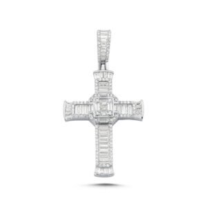 APX041 | 925 Silver Large CZ Brilliant and Baguette Cut Cross