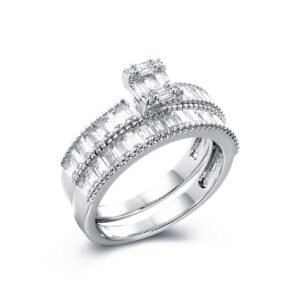 925 Silver Pear Emerald Cut and Half ET Set Rings