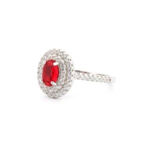 925 Silver Rhodium CZ Set Oval Cluster Ruby Red Centre