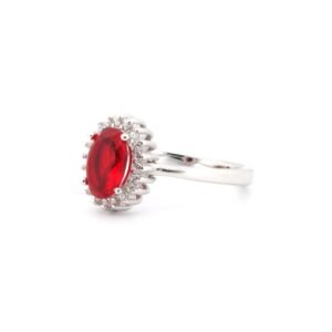 925 Silver Rhodium CZ Set Oval Cluster Ruby Red Centre