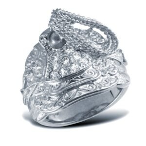ARN201 | 925 Sterling Silver hand finished heavy weight saddle ring hand-set with cubic zirconia stones