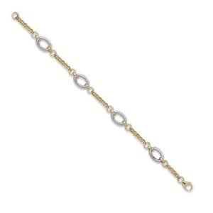 9ct Yellow and White Solid Bi Colour Oval Link Chain Bracelet