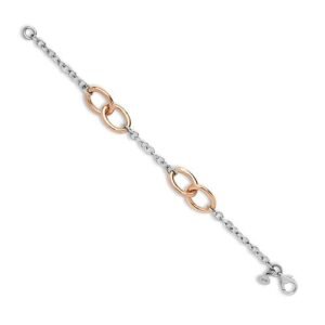 9ct White and Rose Solid Bi Colour Oval Link Chain Bracelet