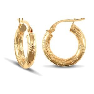 JER041 | 9ct yellow gold 3mm creole Hoop Earrings with a textured stripe design.