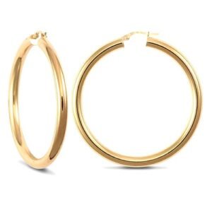 JER183 | 9ct yellow gold 4mm polished round-tube creole Hoop Earrings