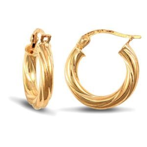 JER194 | 9ct yellow gold 3mm round-tube twisted creole Hoop Earrings